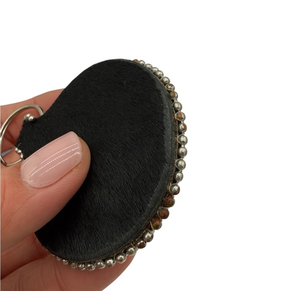 Western Calf-Hair Rhinestone Embellished Black and Silver Keychain - Picture 5 of 10